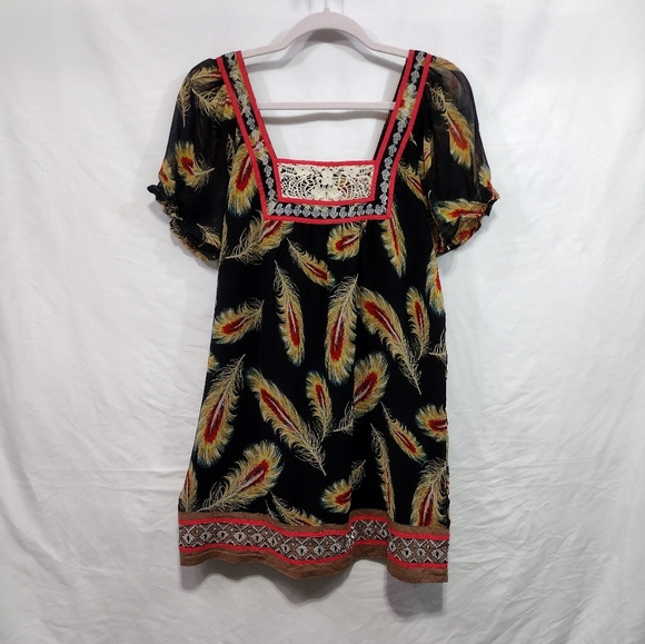 Forever 21 Feather Print Bobo Mini Dress Size S - Picture 2 of 12